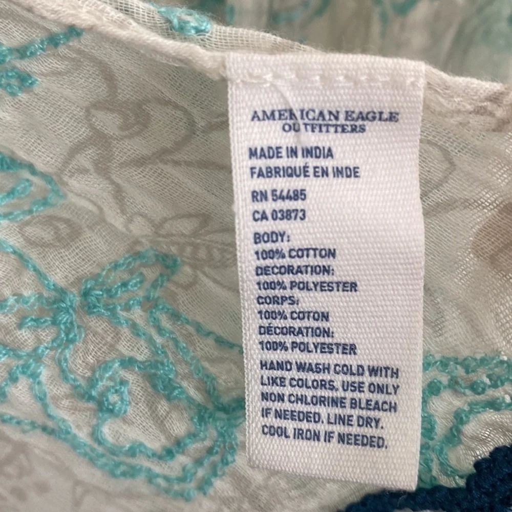 American Eagle Teal Floral Embroidered Tassel Scarf